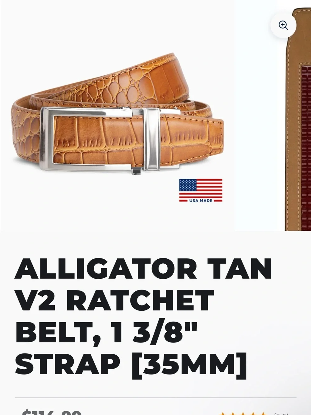 Next let Premium Men's No-Hole Leather Belt - Alligator Tan